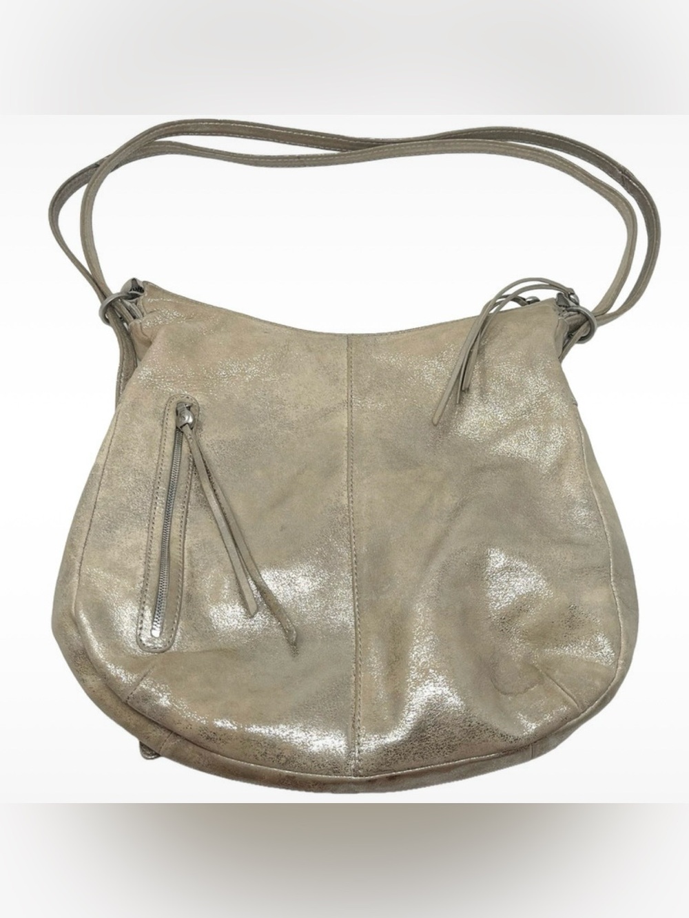 HOBO International Taupe Silver Metallic “Merrin” Leather Backpack Shoulder Bag